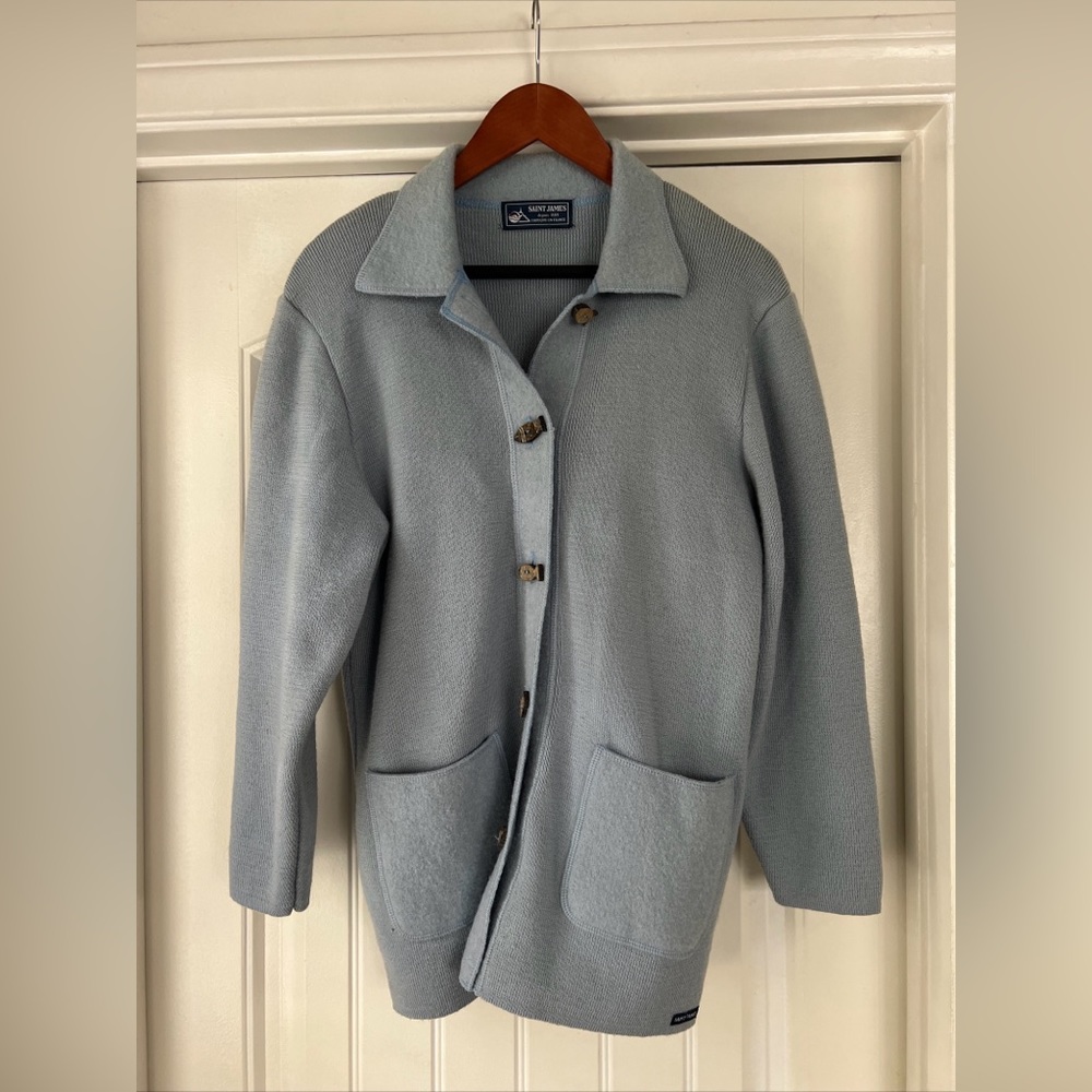 Saint James France 100% Wool Wood Fish Button Down Cardigan Coastal Grandma M/L
